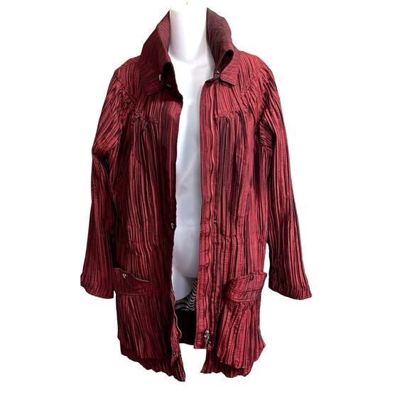 UBU Crinkled Pleated Lightweight jacket in Dark Red Boho Retro‎ M - Picture 2 of 13
